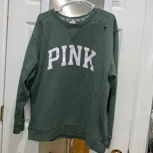 VS Pink Distressed Crewneck